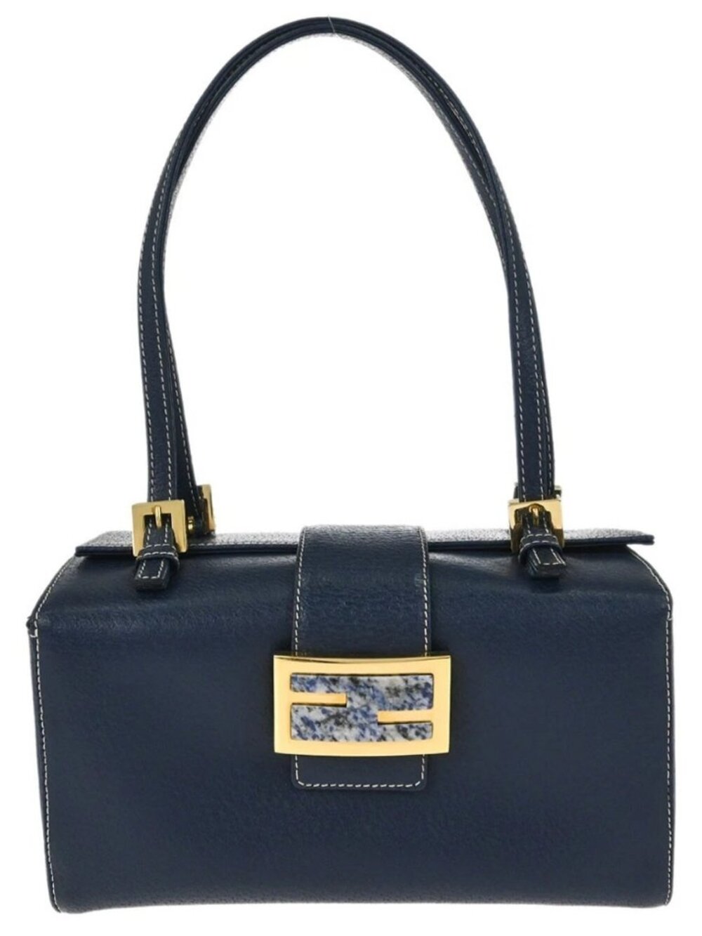 Fendi Blue Leather Baguette Box Handbag